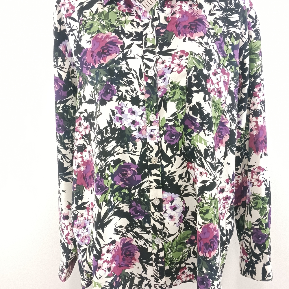 J. Jill Purple and Pink Black Dress Shirt Collar Blouse Button Up Blouse